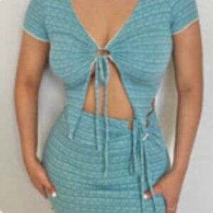 Sexy blue two-piece skirt set